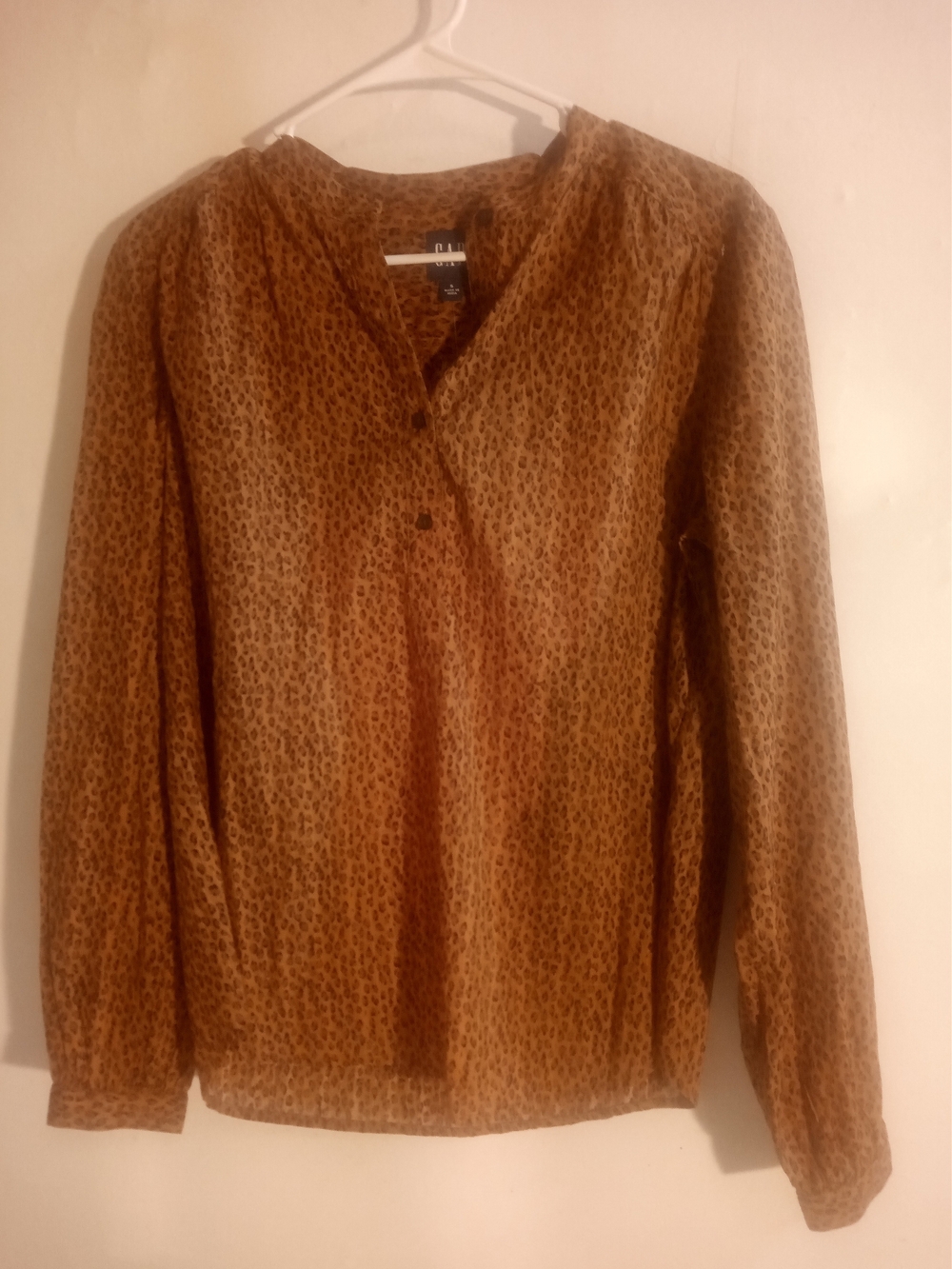 GAP Brown Leopard-Print Long Sleeve V-Neck Blouse
